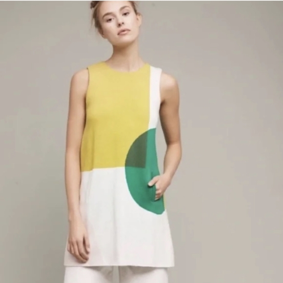 Anthropologie Moth Mini Dress Knit Sleeveless Tunic Green Retro 70s Colorful S/M - Picture 2 of 13